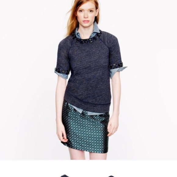 J. Crew Heathered Blue Rhinestone & Beaded Short Sleeve Cotton Sweatshirt - Picture 3 of 12
